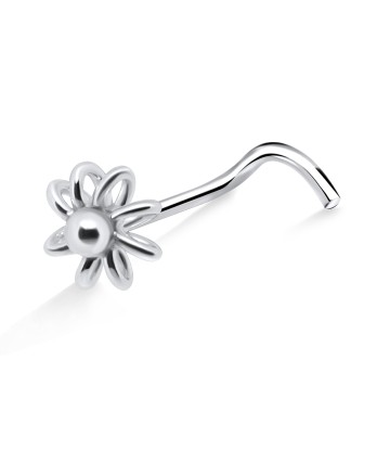 Flower Silver Curved Nose Stud NSKB-611